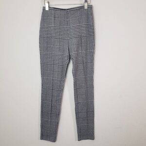 Tahari Glen Check Plaid Ponte Pants Gray Medium Academia Preppy Pull On Office